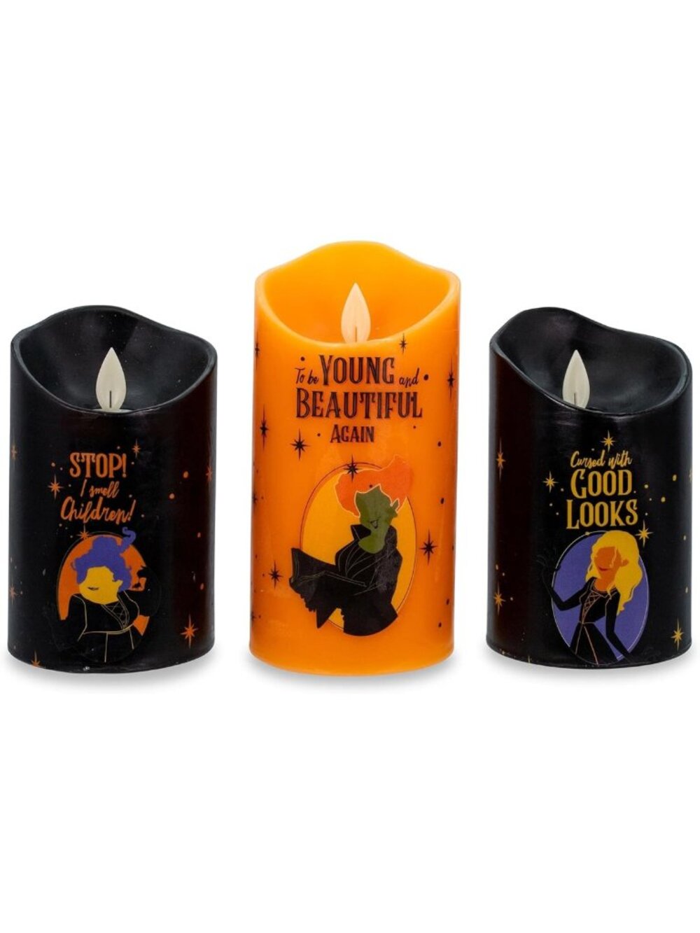 Hocus Pocus LED Flameless Candles Set of 3 | Flickering Light with Timer